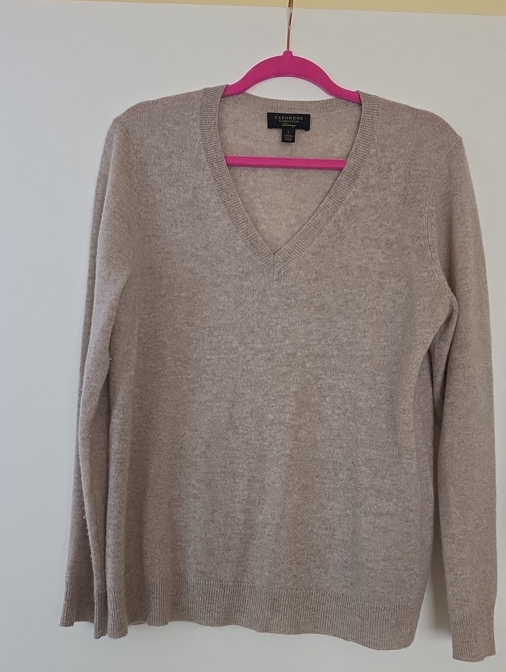Charter Club Luxury Cashmere V-Neck Sweater in Taupe